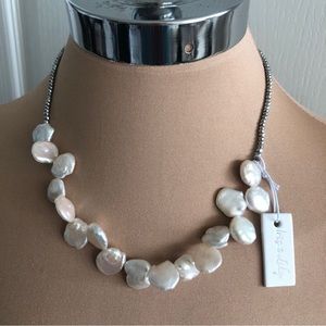 Iris & Lily Necklace Freshwater genuine Pearls Sterling Silver 16" Long